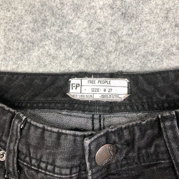 FREE PEOPLE Low Rise Skinny Jeans W27 Black Distressed Fray Step Hem Stretch - Picture 4 of 10